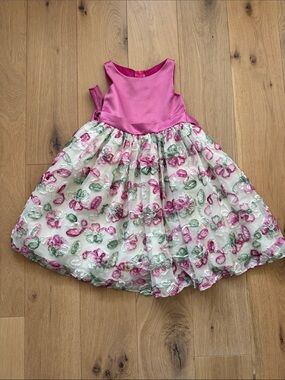 Girls' Pink Floral Organza Dress - Formal Occasion